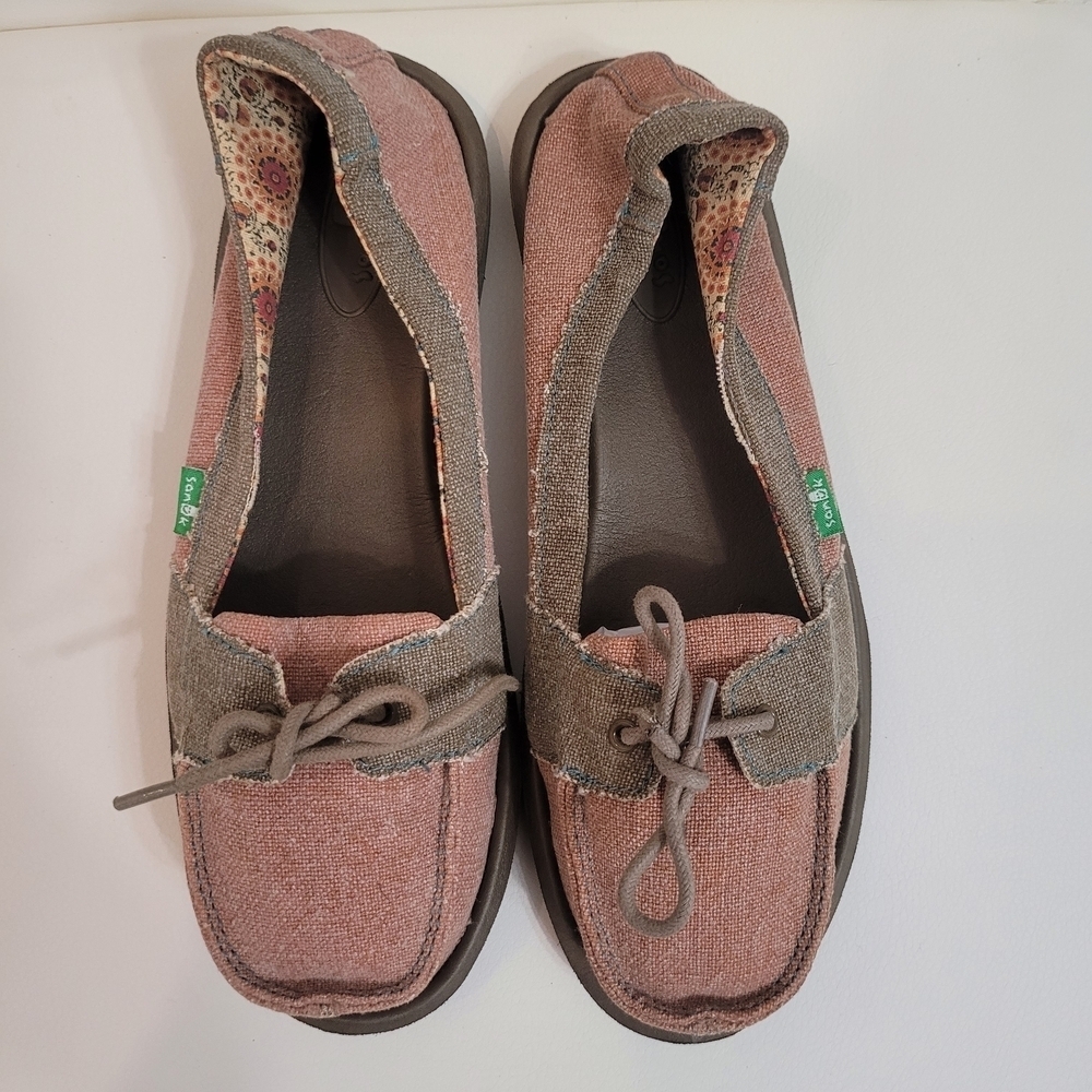 Sanuk Red and Brown Canvas Loafers Size US 8/EUR 39